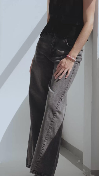 CHARCOAL WIDE LEG JEAN WITH SIDE SEAM