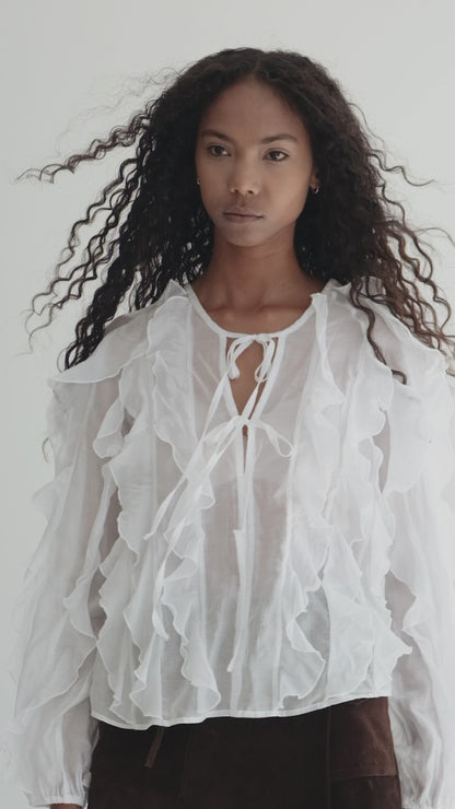 WHITE RUFFLE TOP