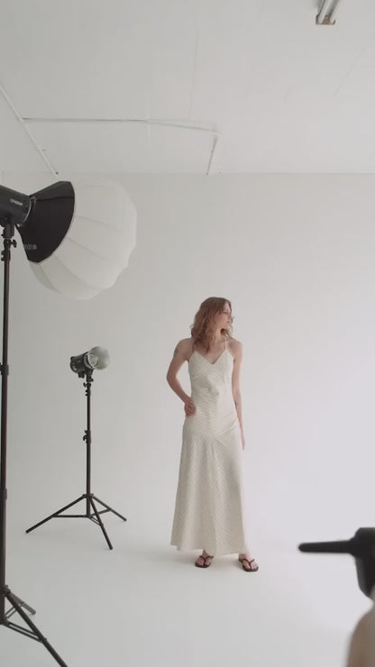 The Selene Dress in Porcelain Stripe